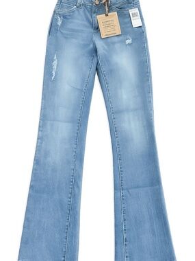Democracy Booty Lift Bootcut Distressed Jeans Light Wash AbTechnology Size 4 NWT